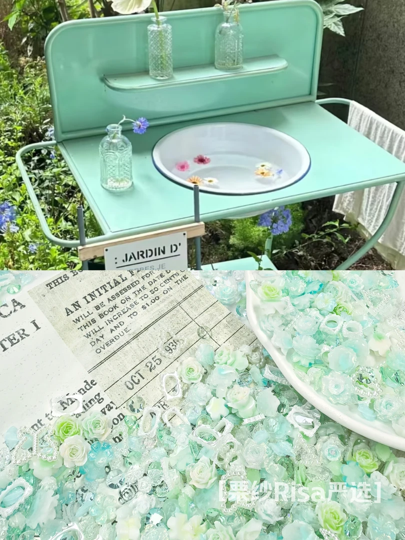 【薄荷曼波】雕花树脂碎石风暴diy饰品美甲手作流麻混锅绿色美甲钻