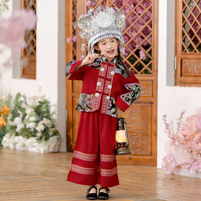 儿童少数民族服装三月三男女童壮族苗族六一演出服景区旅拍套装