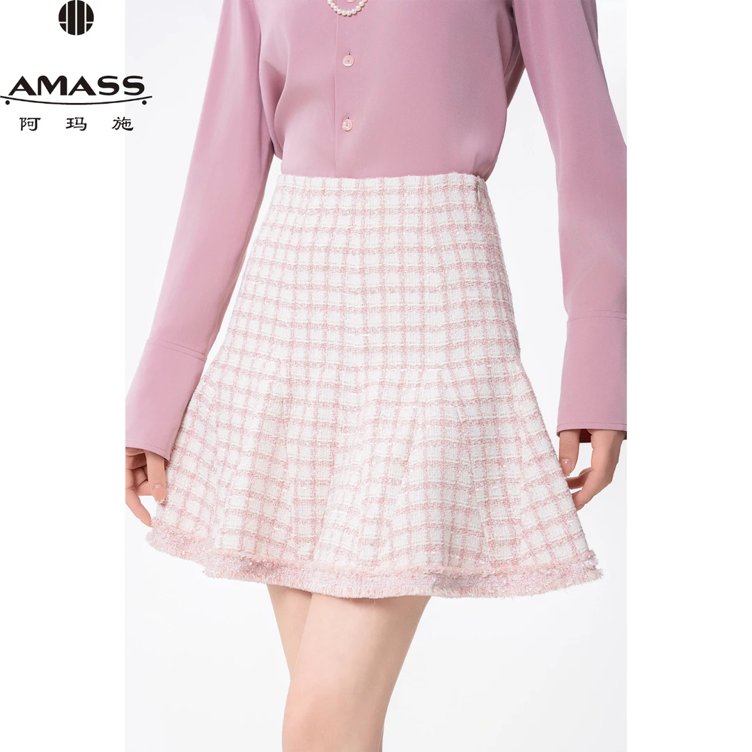 AMASS/阿玛施新款气质粗花呢复古千金小香风格纹短裙半身裙520009