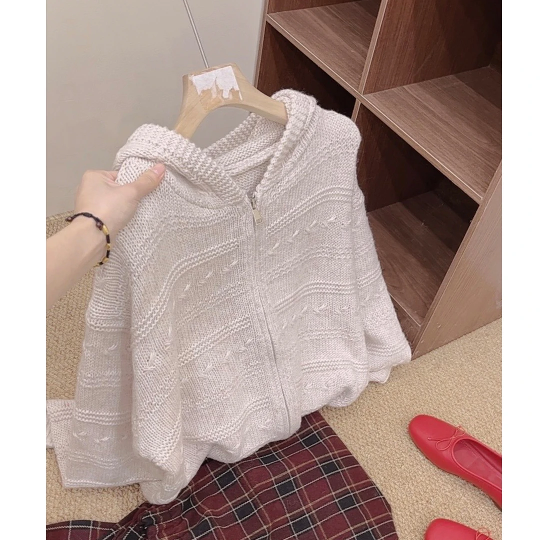 【连帽拉链开衫】拉链连帽针织开衫女新款毛衣外套 SEL-5511