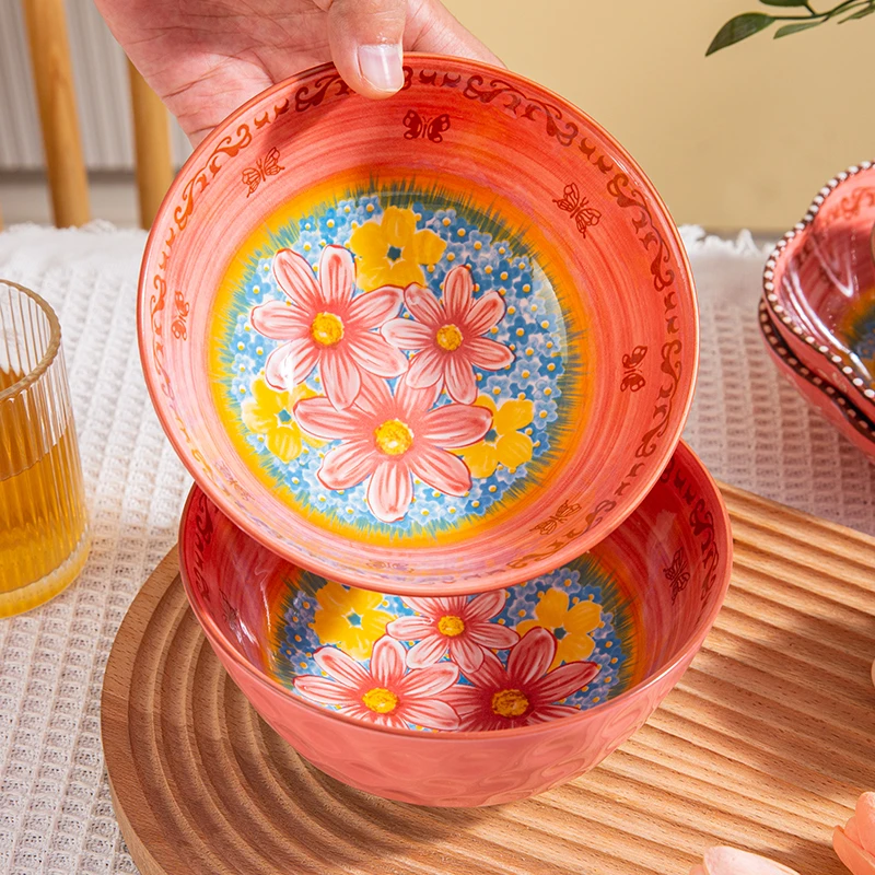 新款手绘樱花雪月陶瓷餐具6英寸米饭碗高颜值ins餐具耐高温大容量