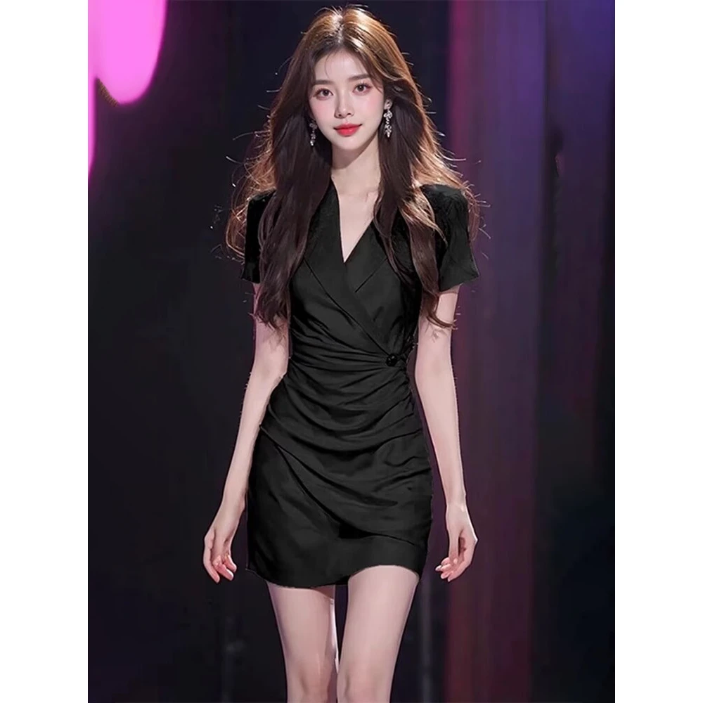 性感御姐风气质连衣裙女夏季新款短袖收腰小个子高级感法式小黑裙