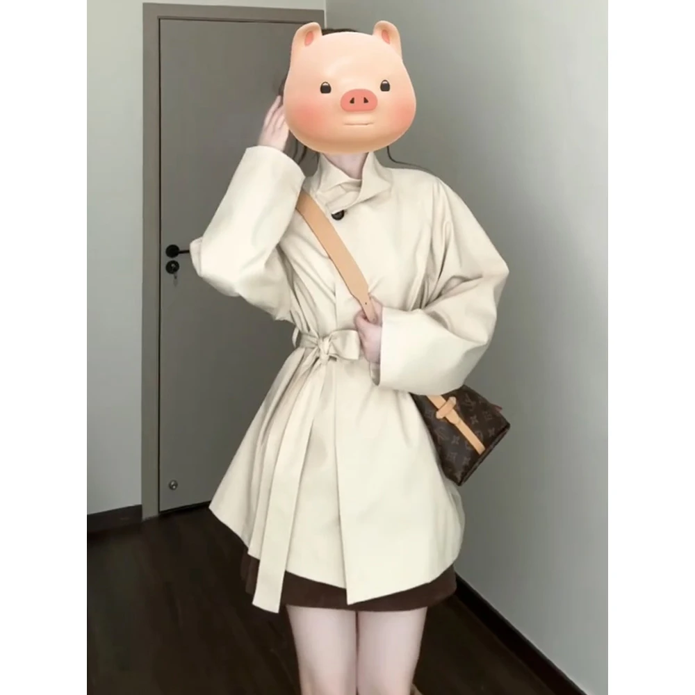 高级感白色立领风衣外套夹克女春季2025新款韩系短款英伦风大衣