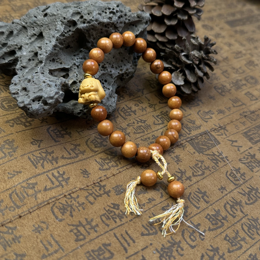 【挽石珠宝】檀香玉桂兔手串流苏款