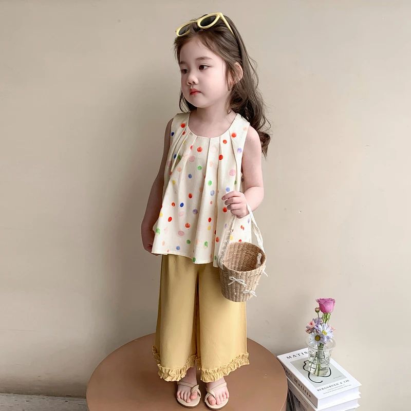 女童夏装套装2025新款夏季儿童多巴胺穿搭女宝宝彩点短袖宝宝小童