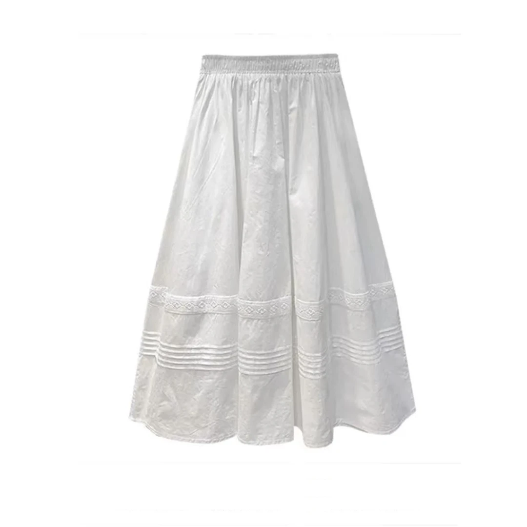 港风蕾丝花边白色半身裙中长款高腰a字裙伞裙蓬蓬裙2025春夏新款