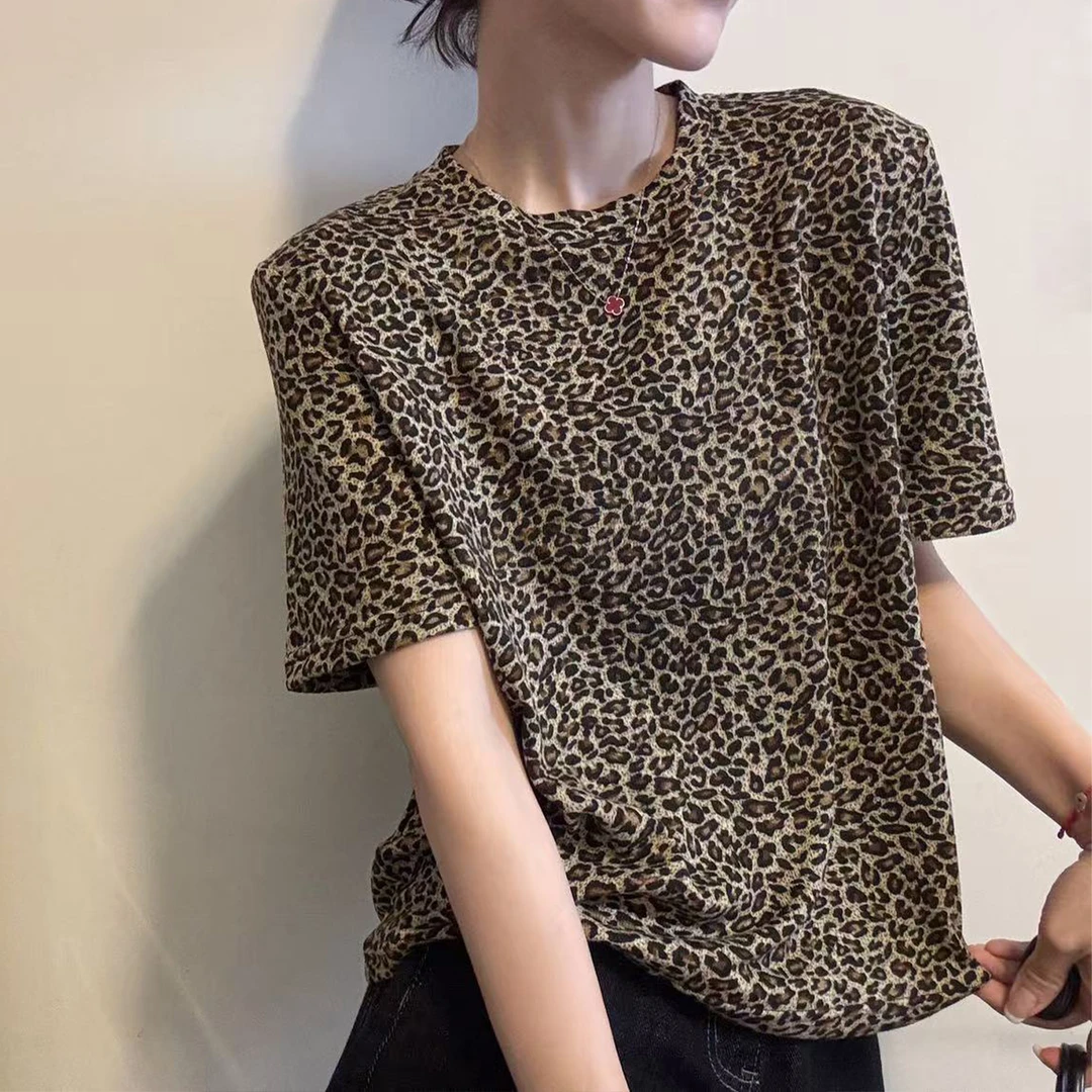 经典复古豹纹短袖T恤女早秋新款洋气减龄时尚百搭圆领体恤上衣