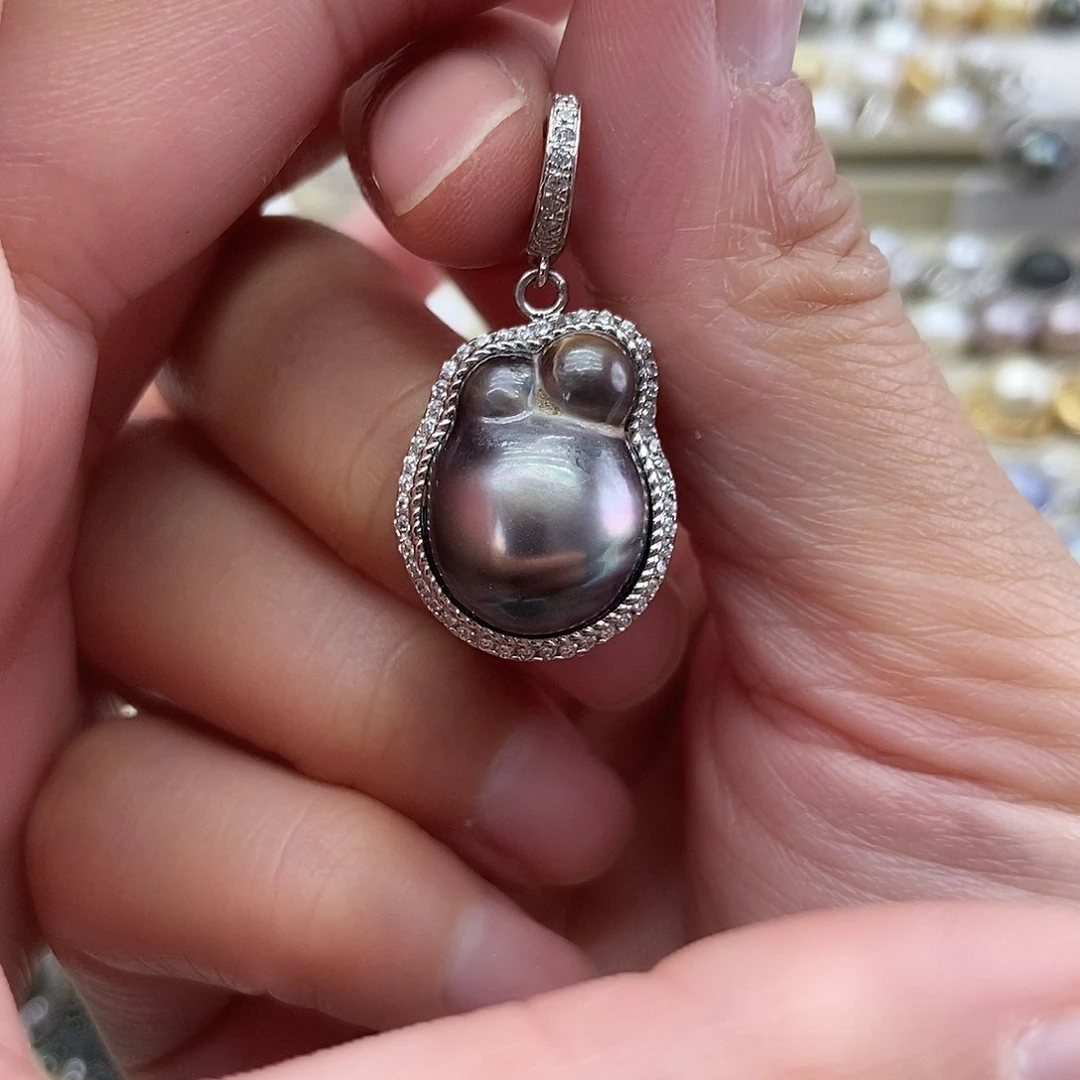 海水珍珠银S925镶嵌吊坠(不含链)