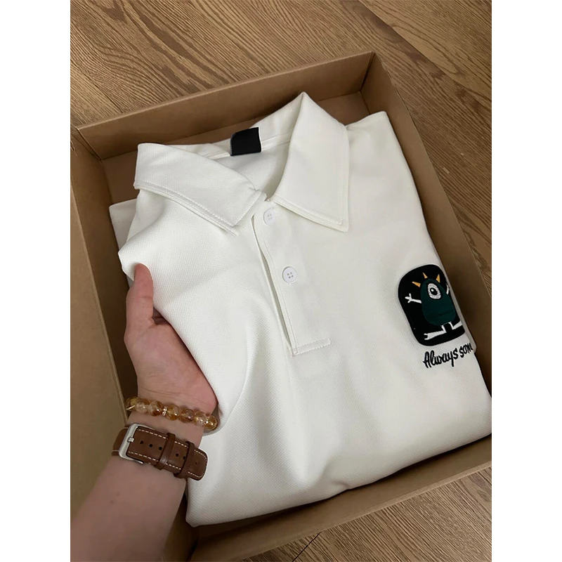 美式刺绣短袖Polo衫男女夏季情侣装潮牌翻领T恤休闲宽松半袖上衣
