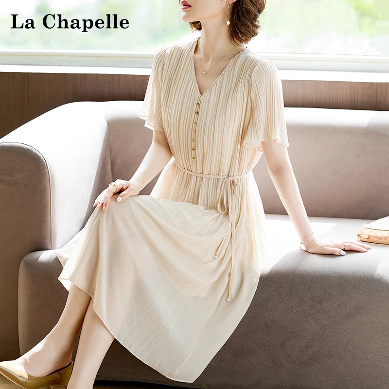 现货拉夏贝尔妈妈夏装连衣裙高贵2025新款中老年女装夏季短袖裙子