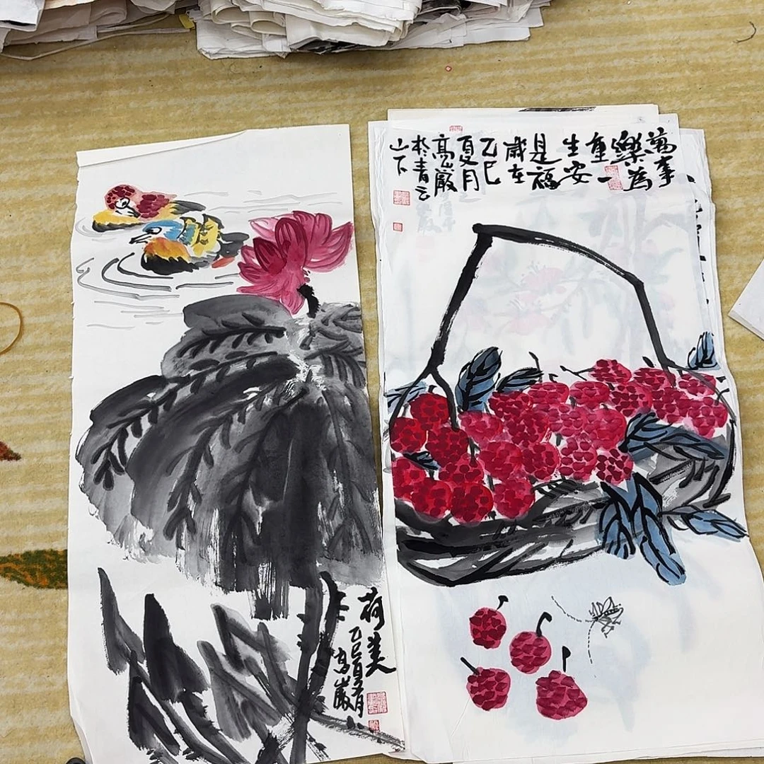 国画两张四尺四开手绘作品