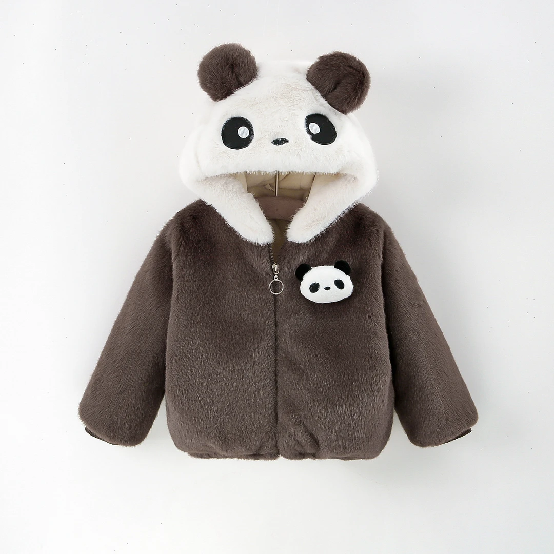 女童秋冬国宝熊猫棉衣冬季洋气加绒儿童上衣小女孩皮草外贸爆款