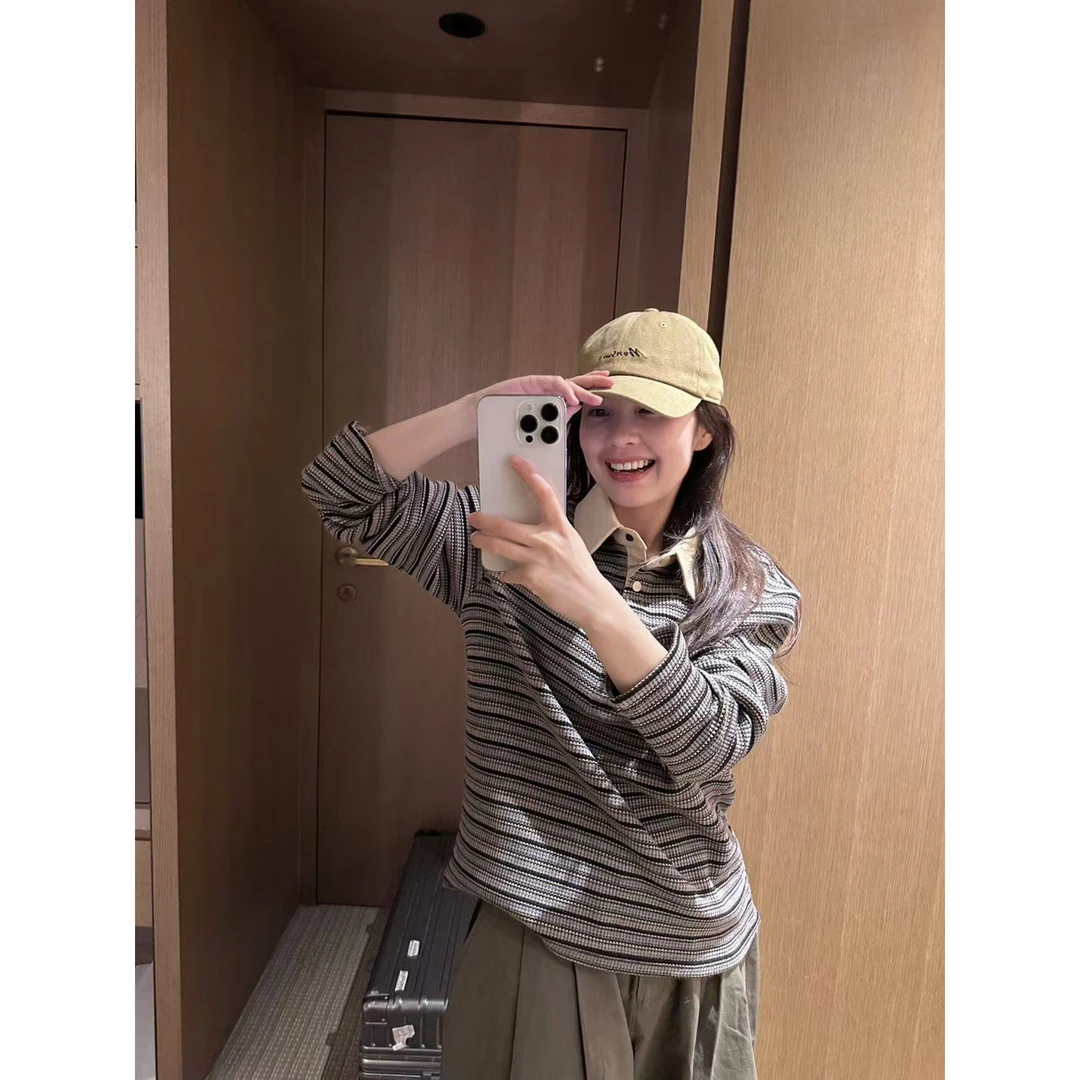 bala&mangosteen 早春韩代撞色polo领条纹上衣  2025ss