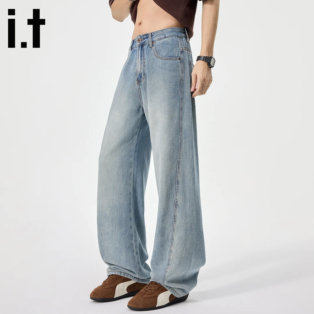izzue夏季莱赛尔天丝弯刀裤薄款软牛仔凉感宽松百搭阔腿直筒裤