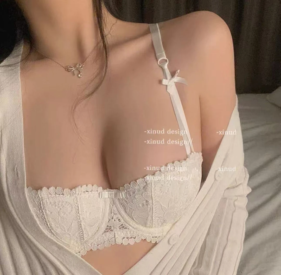 3718#新款胸垫可拆肩带蝴蝶结纯欲清新少女小胸聚拢文胸