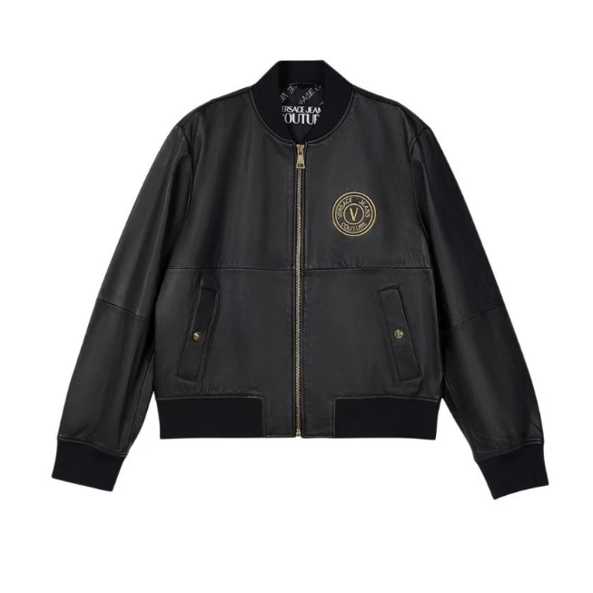 全新未使用 VERSACE/范思哲 字母印花拉链宽松夹克棒球领皮衣外套