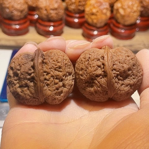 文玩核桃把件密纹金蟾带彩39
