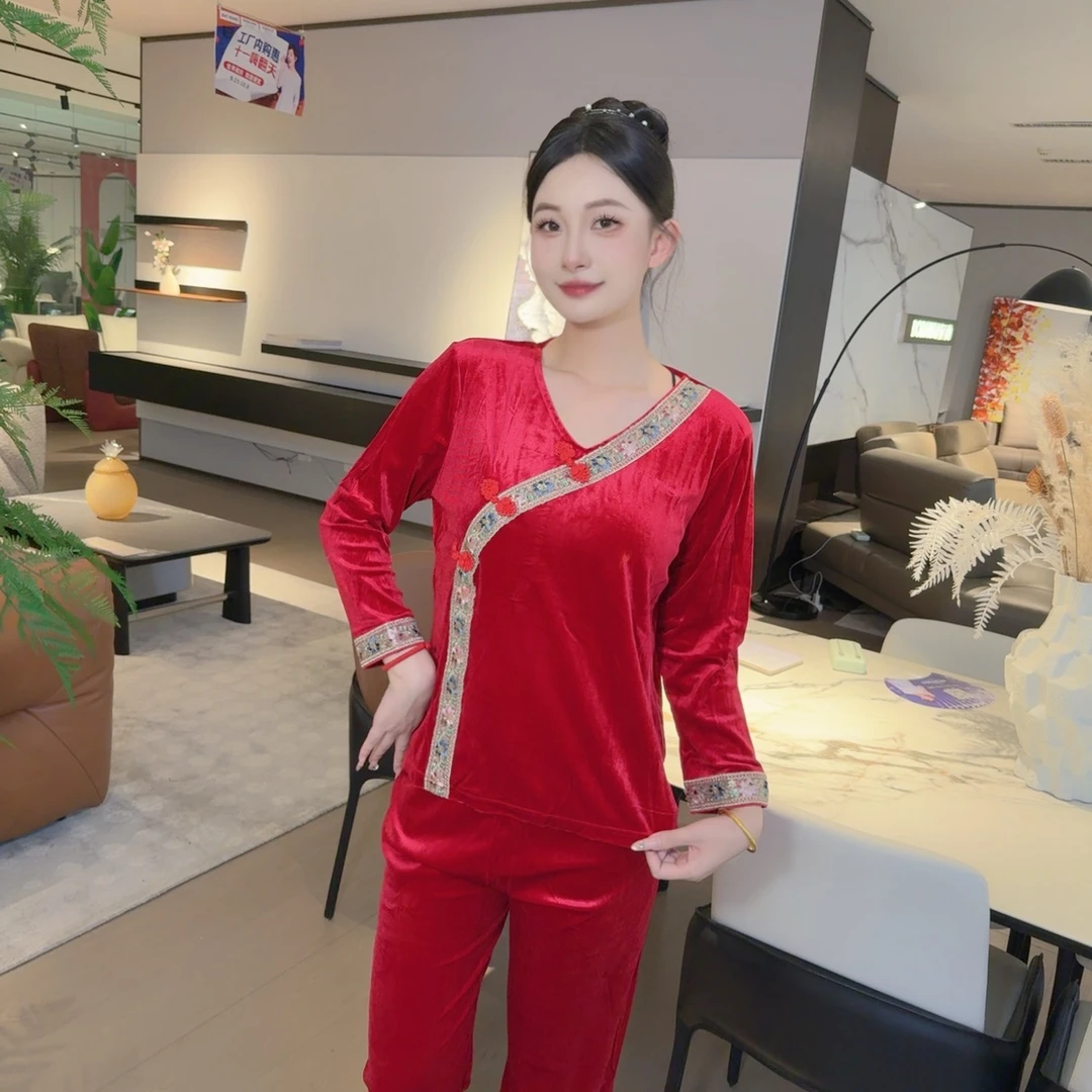 娘娘装丝绒国风睡衣冬季秋冬2025大码宽松舒适遮肉显瘦居家服新款