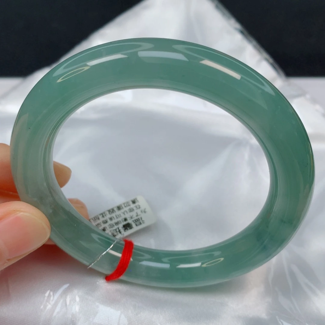 未镶嵌手镯翡翠57胖圆条，糯冰湖水绿，强推，棉感，018