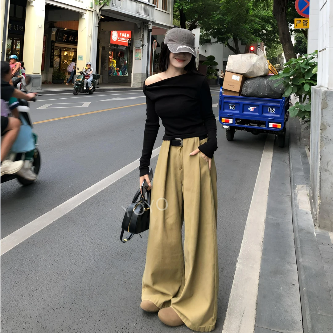 YOYO自制【褶位阔腿】薄绒气质显瘦设计感秋冬阔腿拖地裤