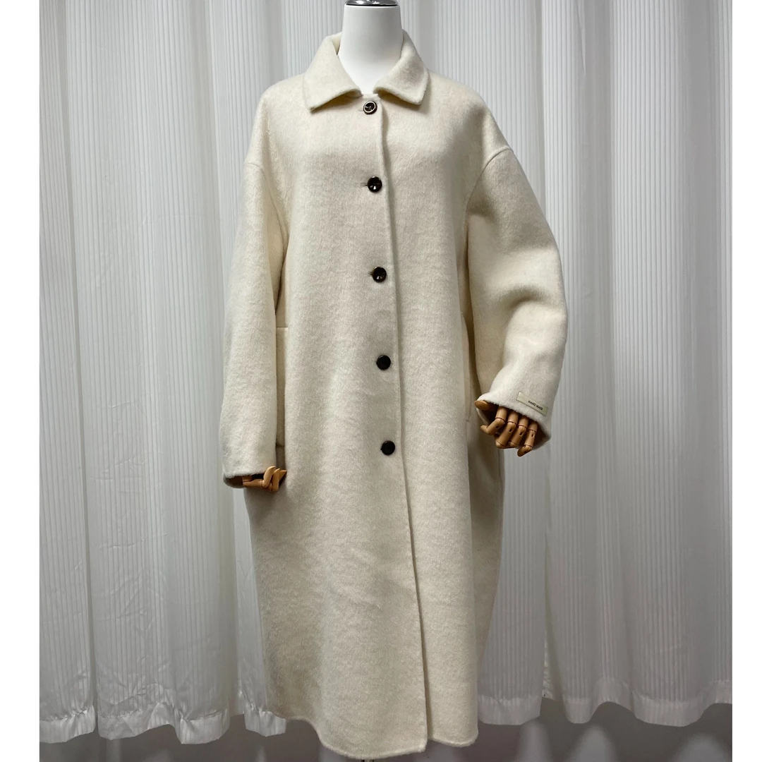 【鲸鱼】千金风娃娃领时尚女长款法式中长款双面毛外套气质百搭