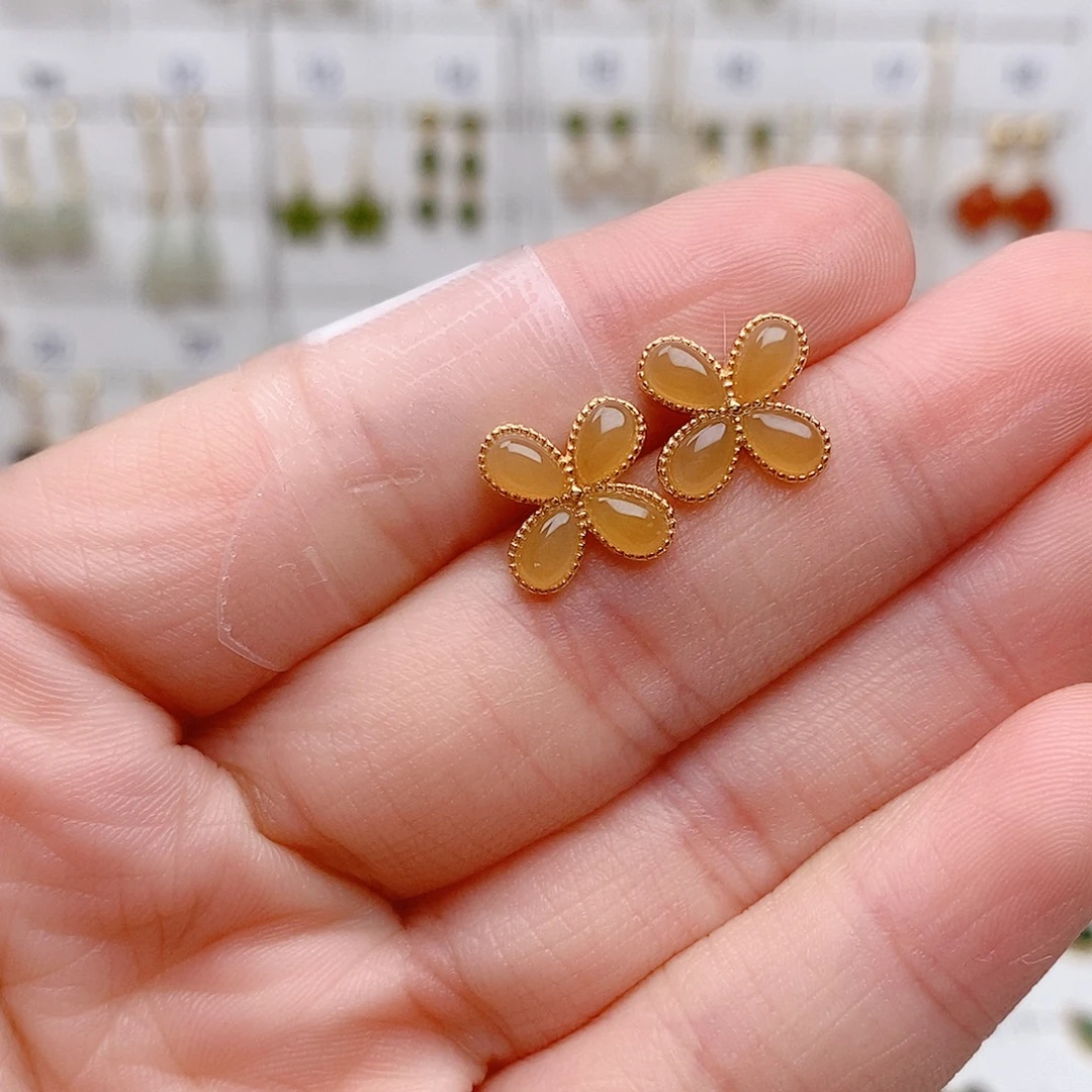 和田玉银S925镶嵌耳饰