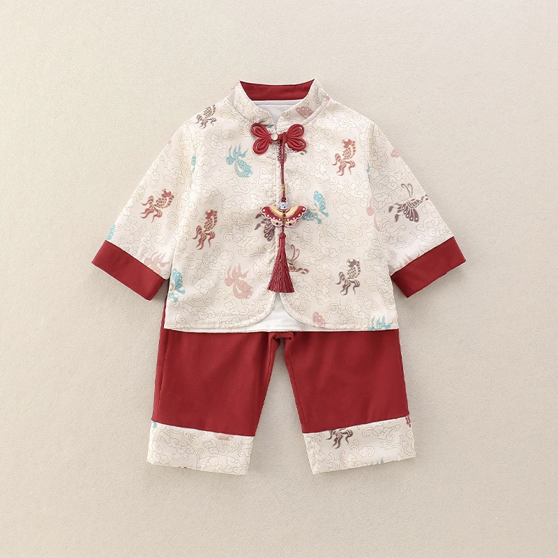 女童套装秋装宝宝盘扣洋气外套百天抓周岁宴礼服婴幼儿分体两件套