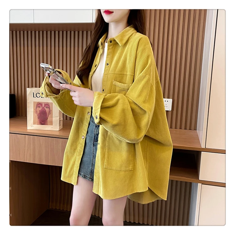 大码女装2025新款春秋季宽松灯芯绒长袖衬衫女设计感小众上衣外套