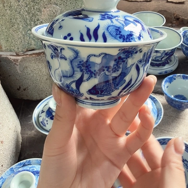 盖碗仿清鱼藻盖碗120cc