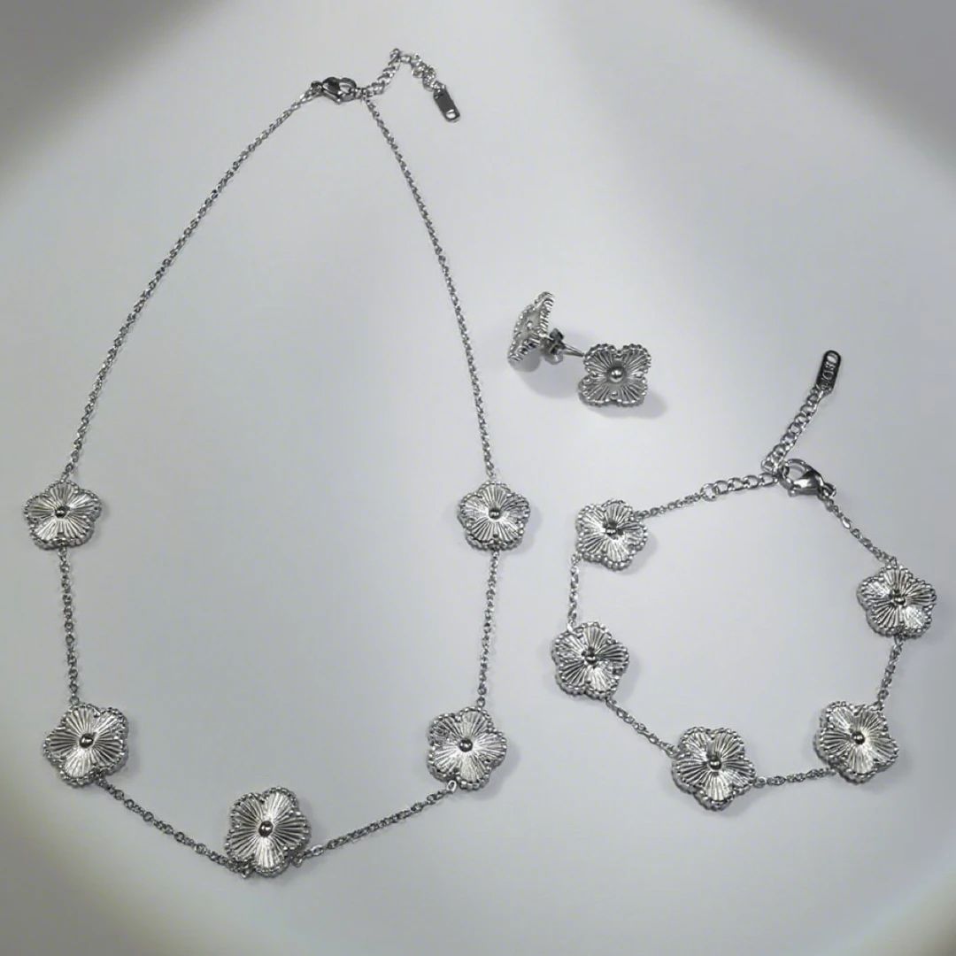 钛钢项链 钛钢 五花双面项链气质轻奢时尚百搭简约银色镶嵌满钻