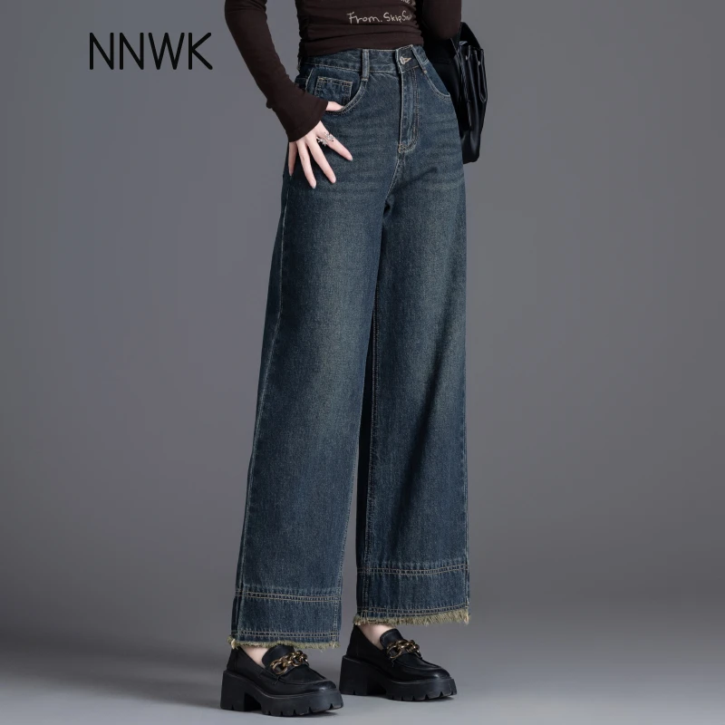 复古蓝色小个子牛仔裤女2025新款春秋季直筒九分裤阔腿裤八分裤子
