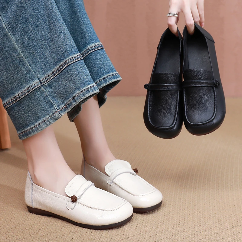 头层牛皮平底妈妈鞋软面软底舒适百搭中年女鞋防滑轻便中老年皮鞋
