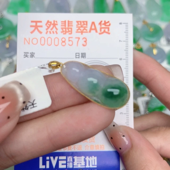 翡翠18K金镶嵌颈饰豆子