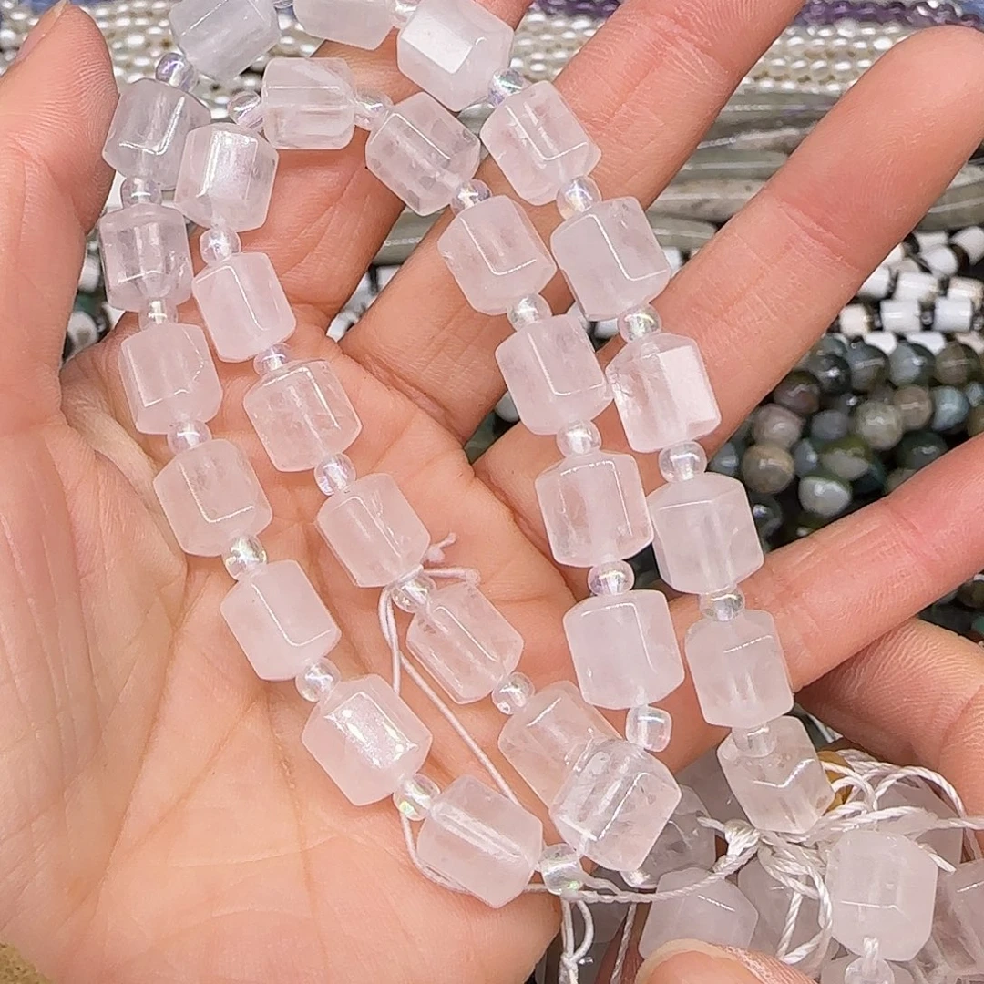 玛瑙/玉髓合金珠宝半成品白水晶8mm桶珠一条