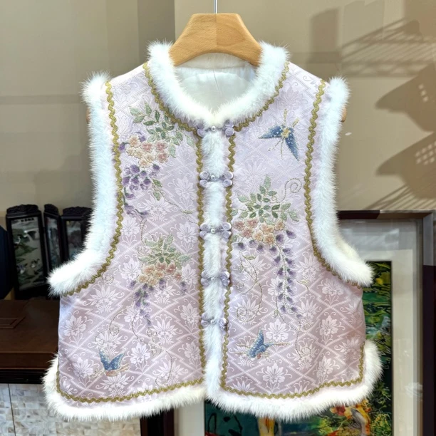 紫藤花蝴蝶马甲 新中式非遗重工打籽绣马甲日常百搭