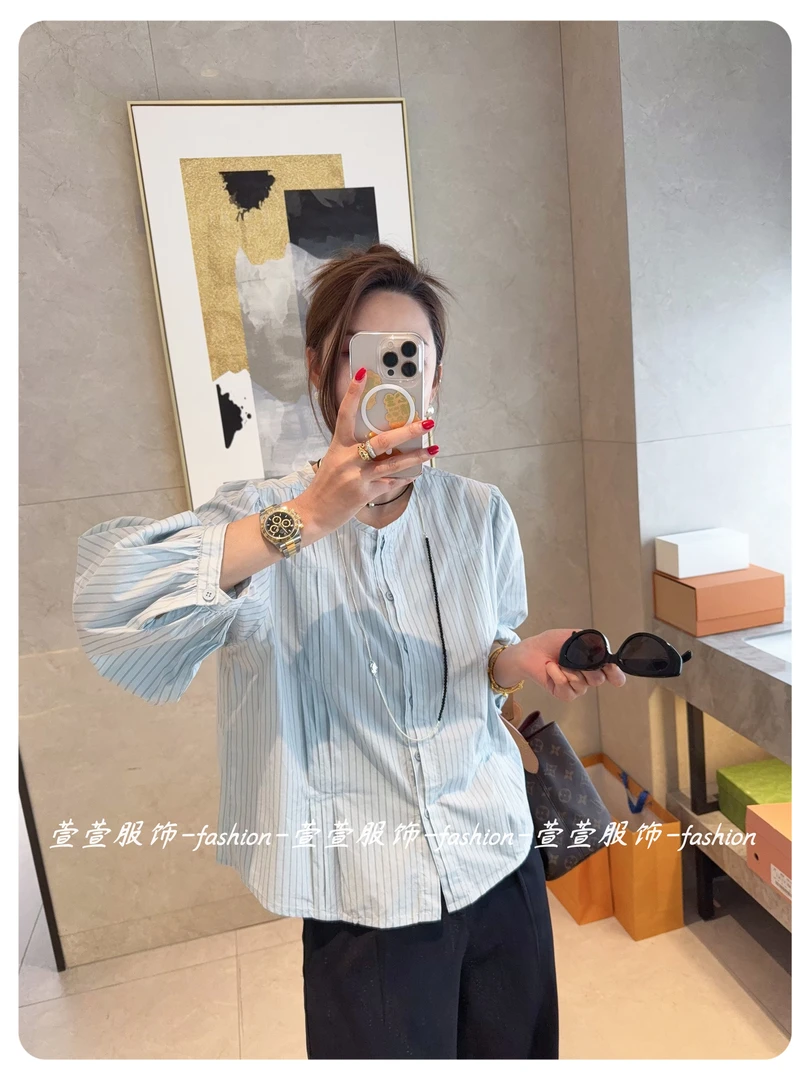 【萱萱服饰】CS545春季新款简约百搭纯色法式温柔风衬衣长袖衬衫女