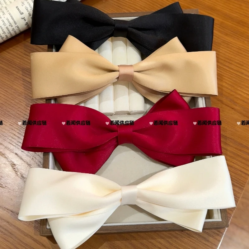 【许妍同款】黑色蝴蝶结弹簧夹高级感缎面织带简约一字夹原创发饰