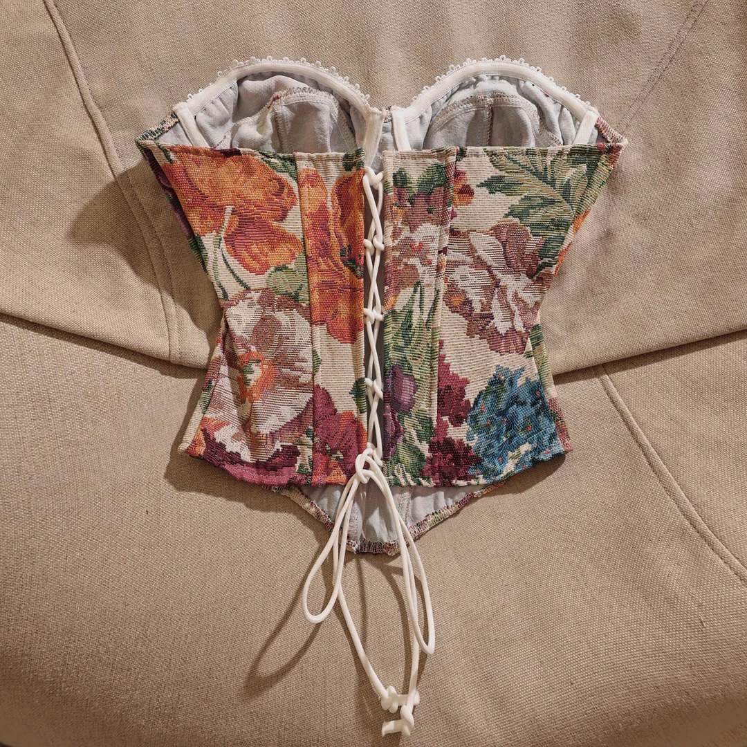 法式复古立体花朵鱼骨胸衣女抹胸吊带小众设计感显瘦外穿上衣性感