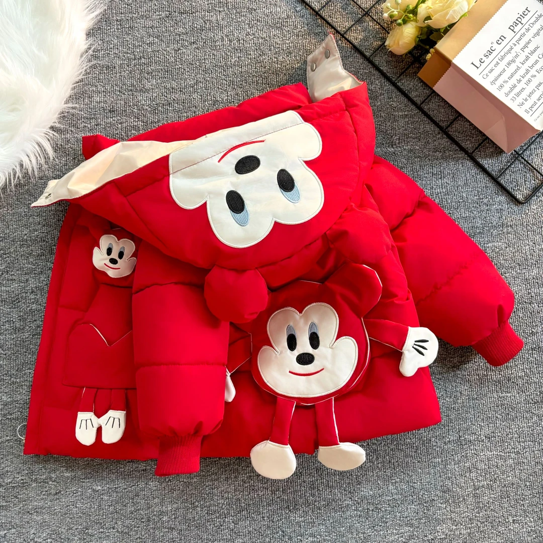 冬装棉衣棉服新款男女童婴儿卡通风中长款加绒加厚保暖棉袄外套