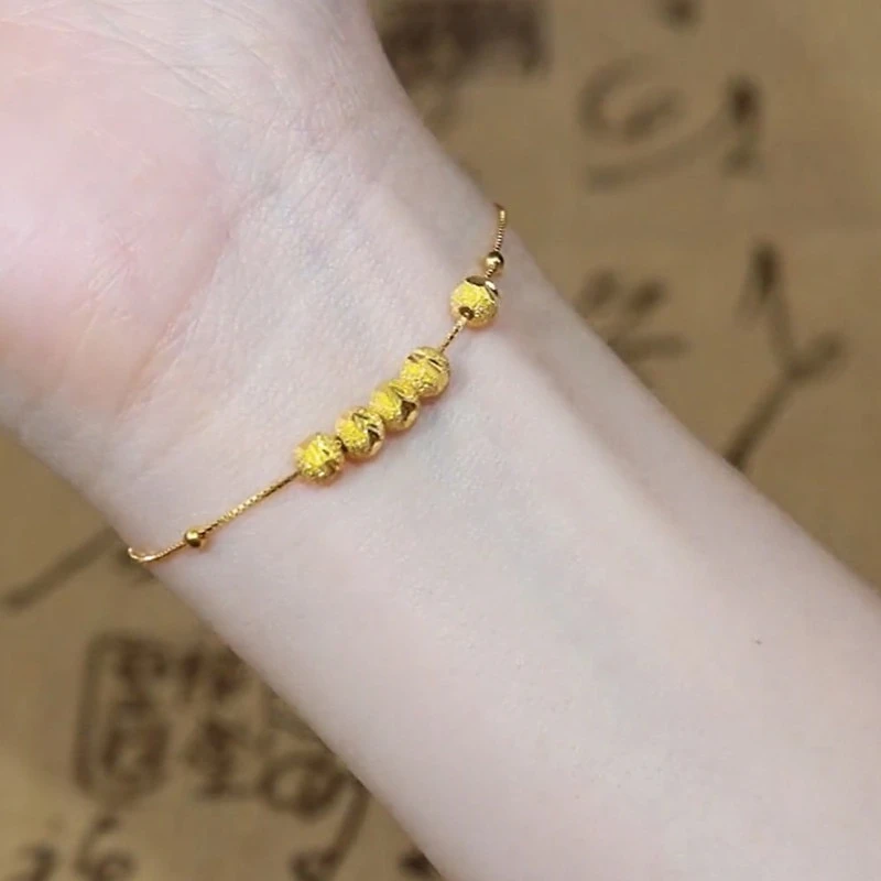 黄铜手链 五福临门转运珠手链新款轻奢电镀18K金素砂圆面手串648