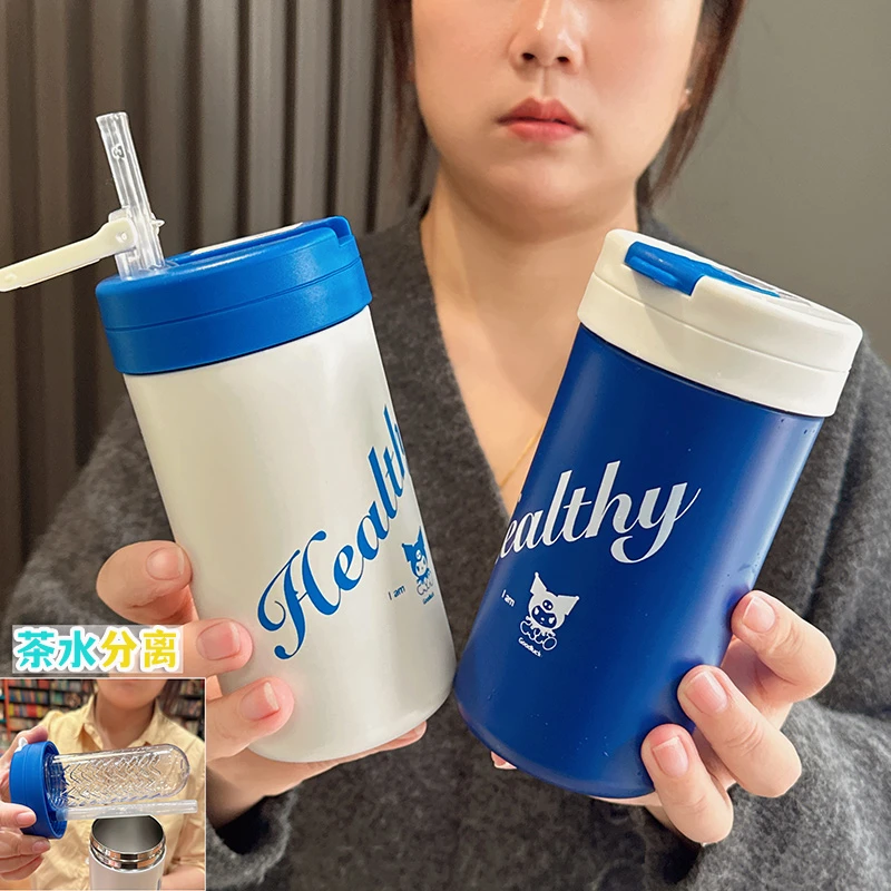 咖啡杯茶水分离口袋保温杯304钢带吸管网红可爱带盖咖啡保温壶
