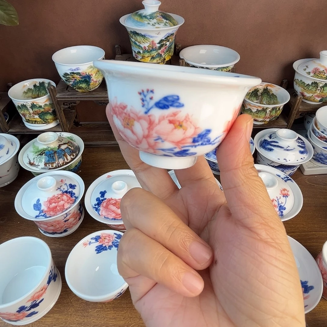 忠意堂釉下彩红牡丹