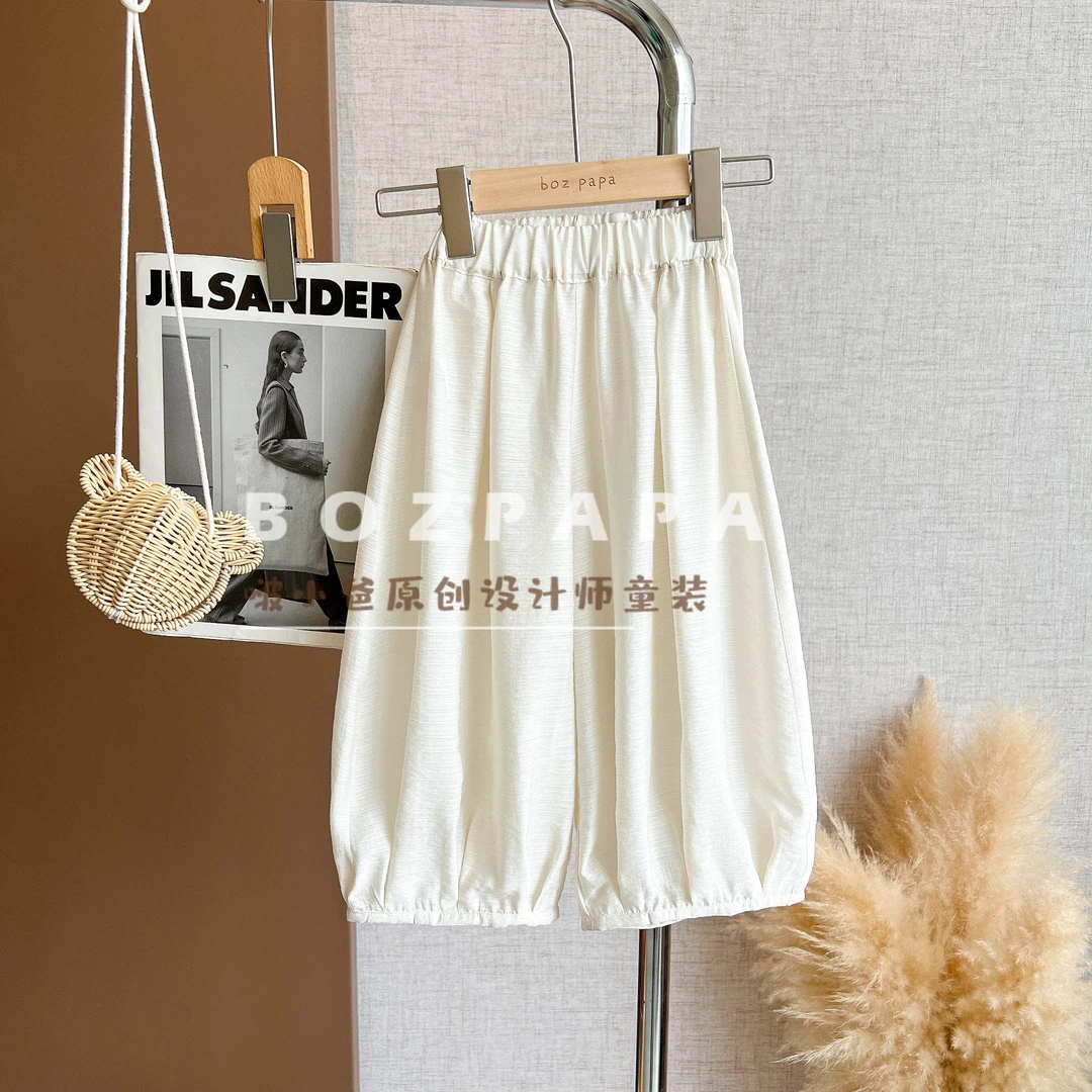 现货啵小爸【一袭轻云】2025夏季男童韩系休闲白色纯色阔版长裤