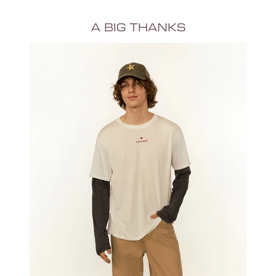 ABIGTHANKS 张天爱同款薄款长袖T恤撞色拼接打底衫 ABT2022540