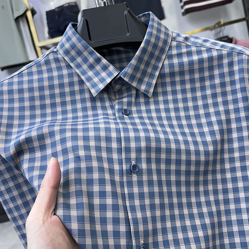 Zero Degree North高档小格子免烫长袖衬衫春季款男商务休闲衬衣