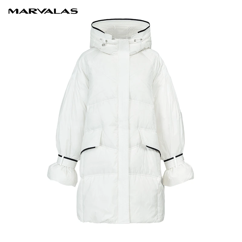 【曼德诗专柜款】高充绒保暖长款气质时尚羽绒服女冬款外套M430130