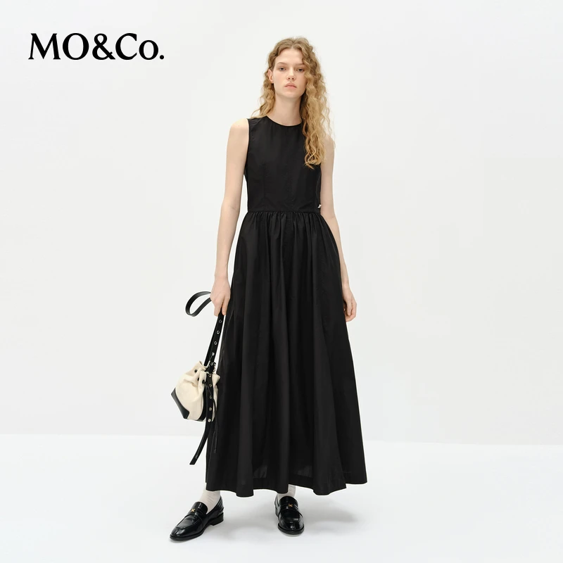 MOCO连衣裙2025春新品无袖背心A字裙松紧腰金属拉链MBE1DRST11