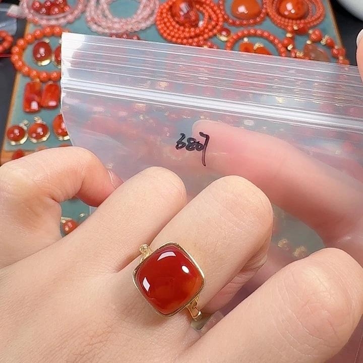 南红玛瑙银S925镶嵌戒指