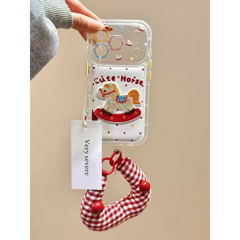 可爱皮纹红波点刺绣摇摇马腕带适用苹果17promax手机壳15iphone16