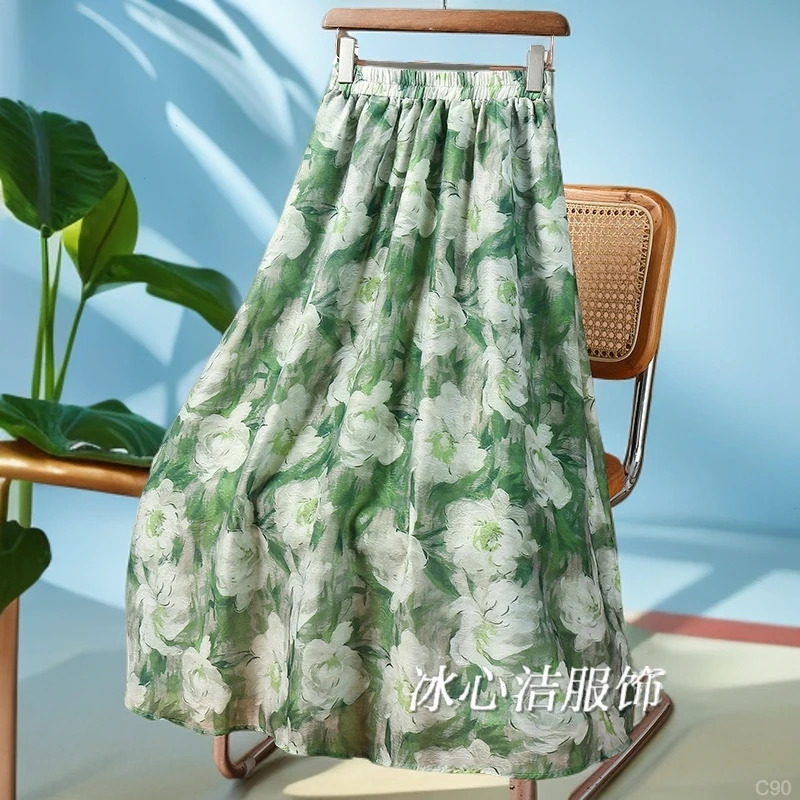 洋气爆款百搭大摆口袋印花半身裙女款秋冬2025新款a字半裙长裙子
